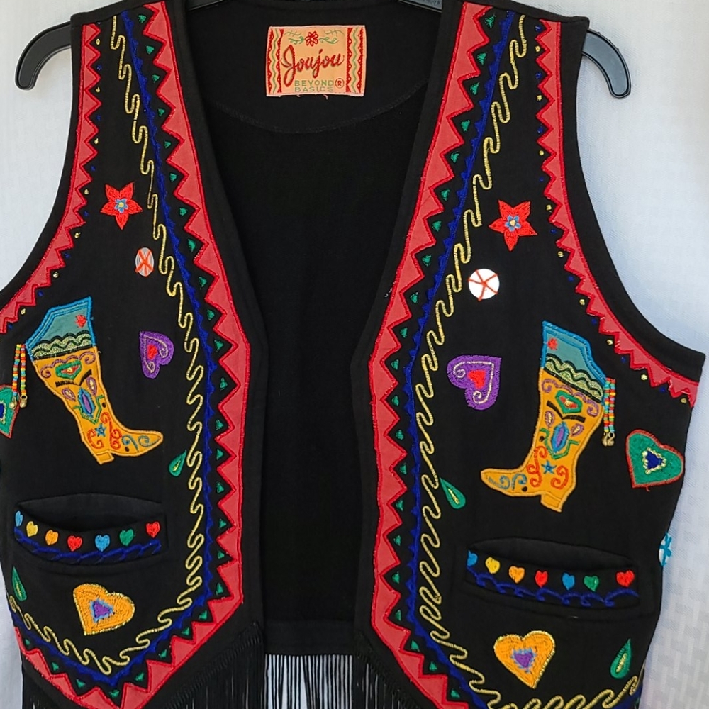 Vintage Embroidered Embellished Vest Boho Western